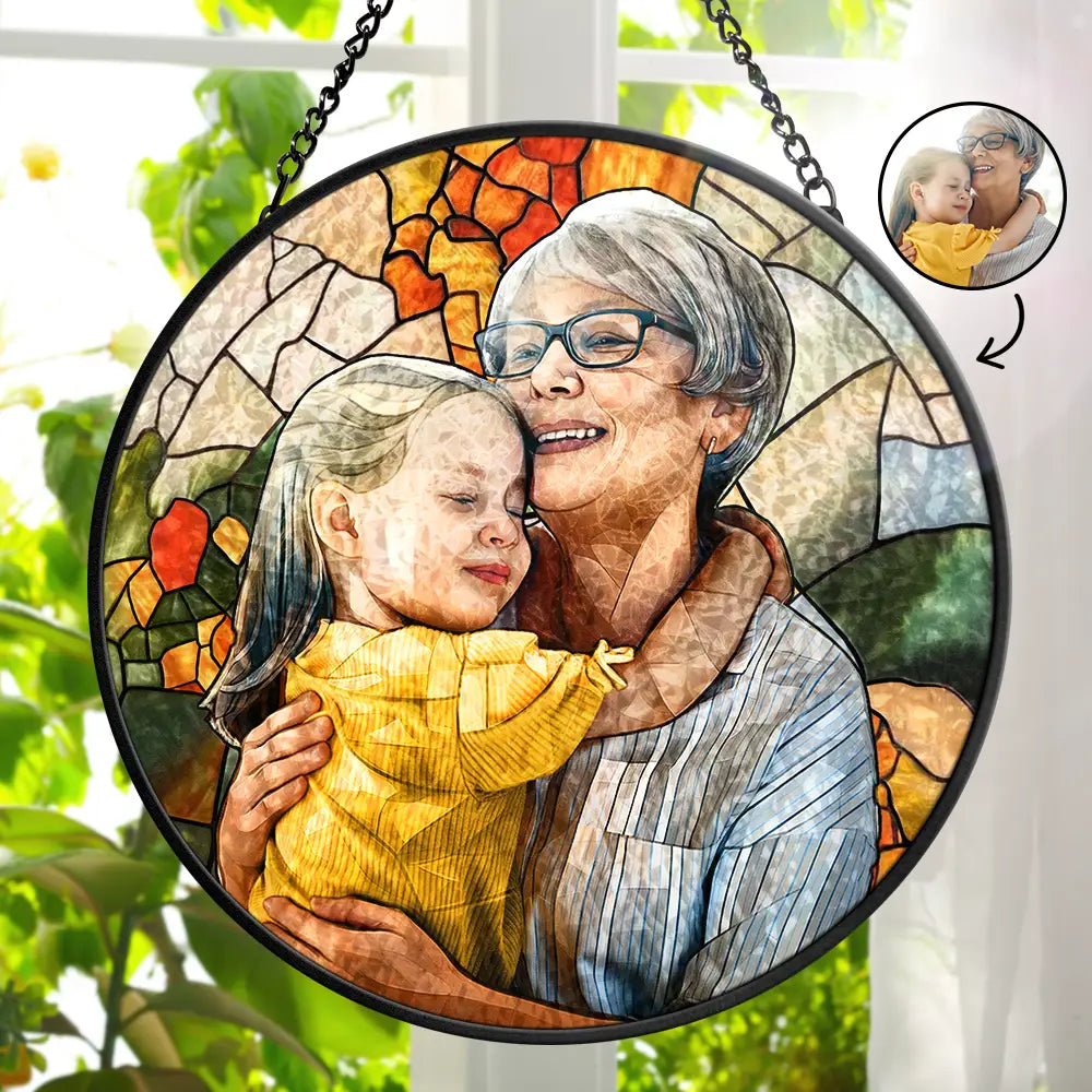 Gift For Mother, Family, Gift For Grandma, Gift For Husband, Gift For Couples, Gift For Yourself, Gift For Wife - Custom Photo Portrait Mom Grandma Parents Family - Personalized Stained Glass Window Hanging Suncatcher