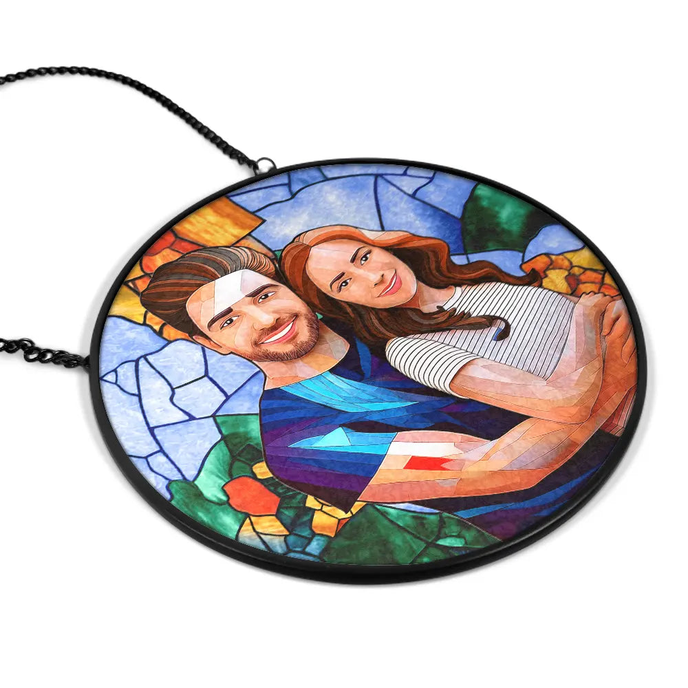 Gift For Mother, Family, Gift For Grandma, Gift For Husband, Gift For Couples, Gift For Yourself, Gift For Wife - Custom Photo Portrait Mom Grandma Parents Family - Personalized Stained Glass Window Hanging Suncatcher