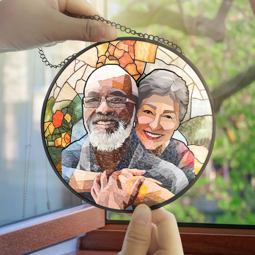 Gift For Mother, Family, Gift For Grandma, Gift For Husband, Gift For Couples, Gift For Yourself, Gift For Wife - Custom Photo Portrait Mom Grandma Parents Family - Personalized Stained Glass Window Hanging Suncatcher