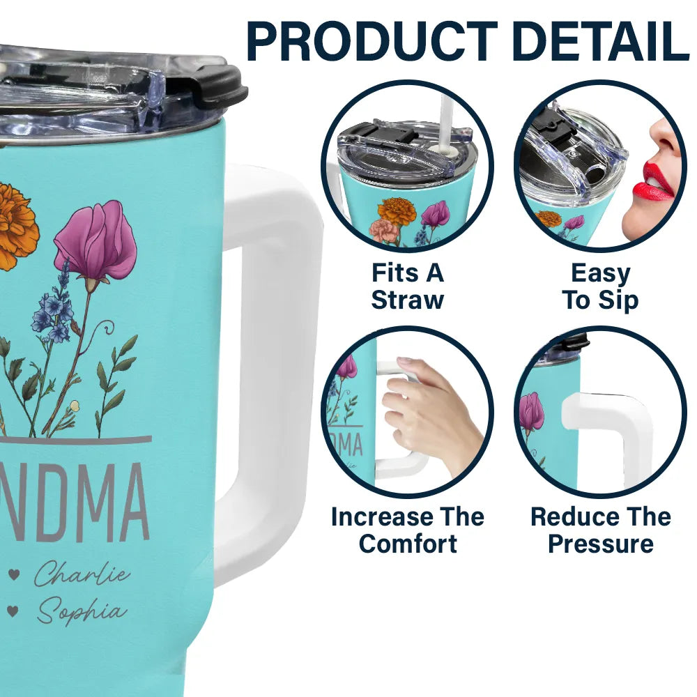 Gift For Mother, Gift For Grandma, Gift For Women, Gift For Yourself - Nana Grandma Mom Birth Flowers - Personalized 40oz Tumbler With Straw