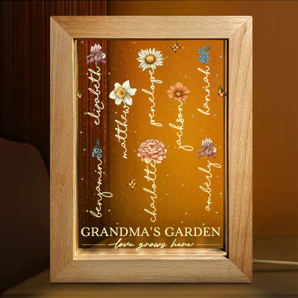 Gift For Mother, Gift For Grandma, Gift For Women - Grandma's Garden Birth Month Flowers - Personalized Frame Lamp