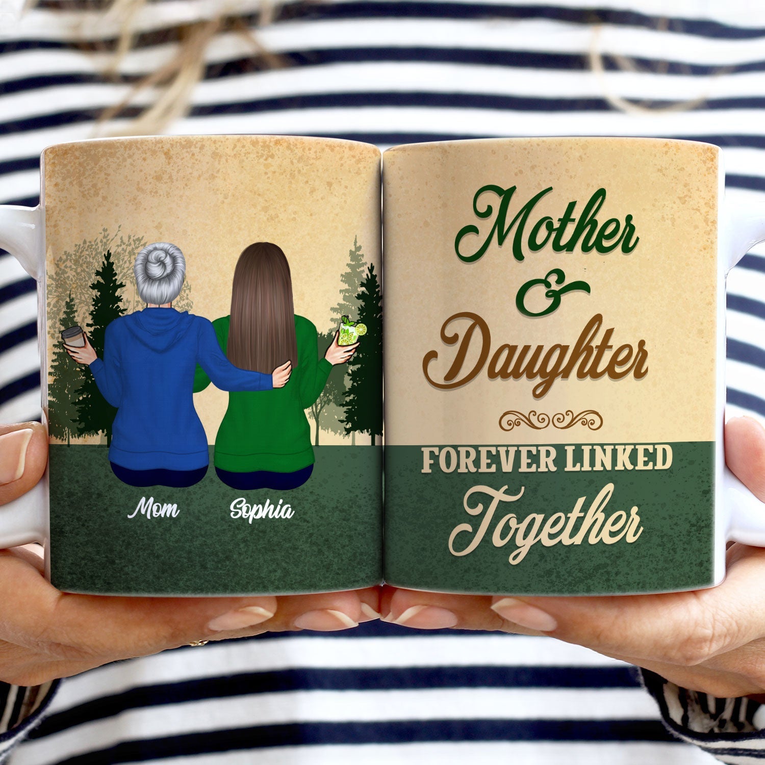 Mother And Daughter Forever Linked - Gift For Mother And Daughter - Personalized Custom White Edge-to-Edge Mug