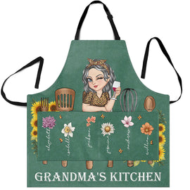 Christmas,Happy,Gift For Grandma,Gift For Mother - Grandma's Flower Kitchen - Personalized Apron