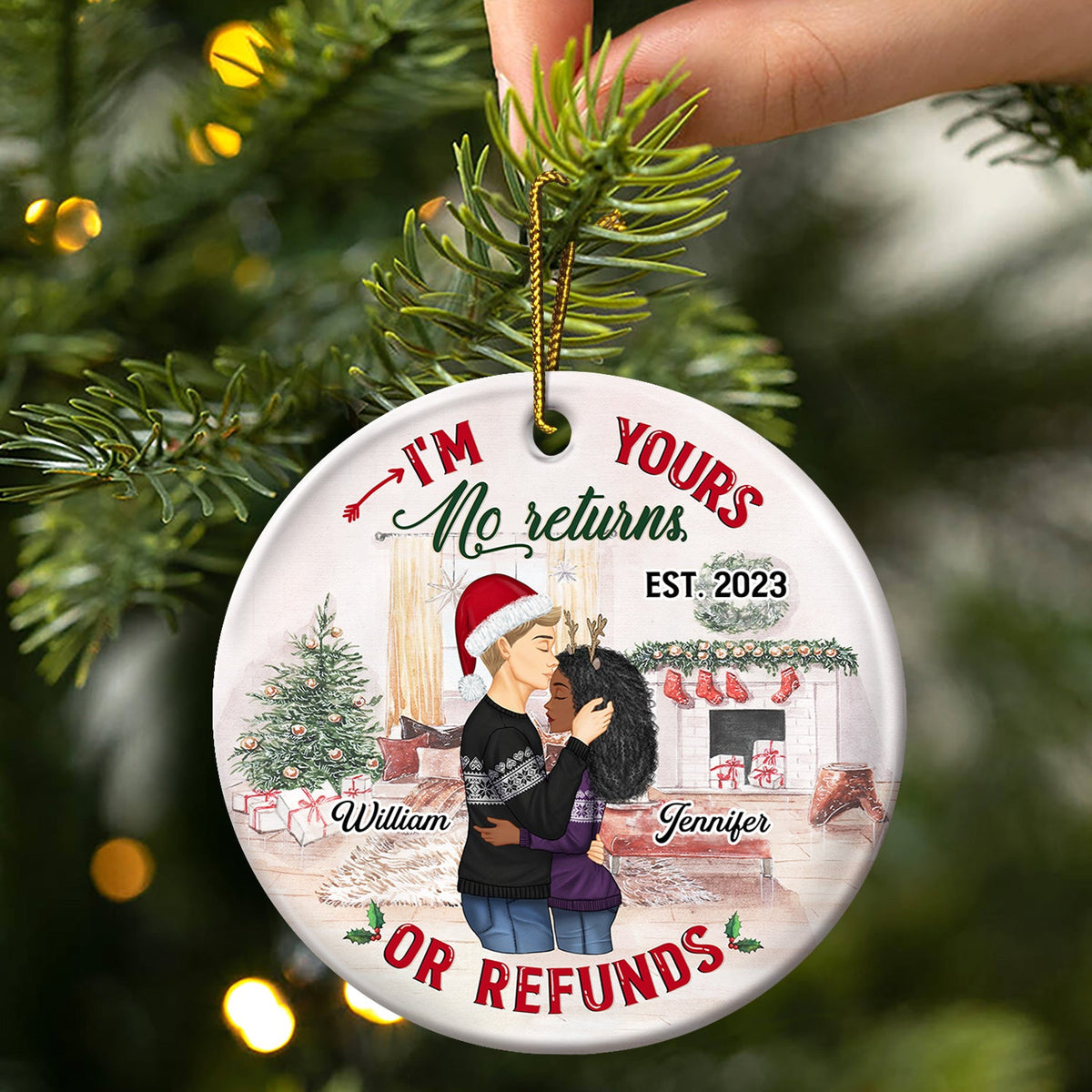 No Returns Or Refunds - Christmas Gift For Couples - Personalized Custom Circle Ceramic Ornament