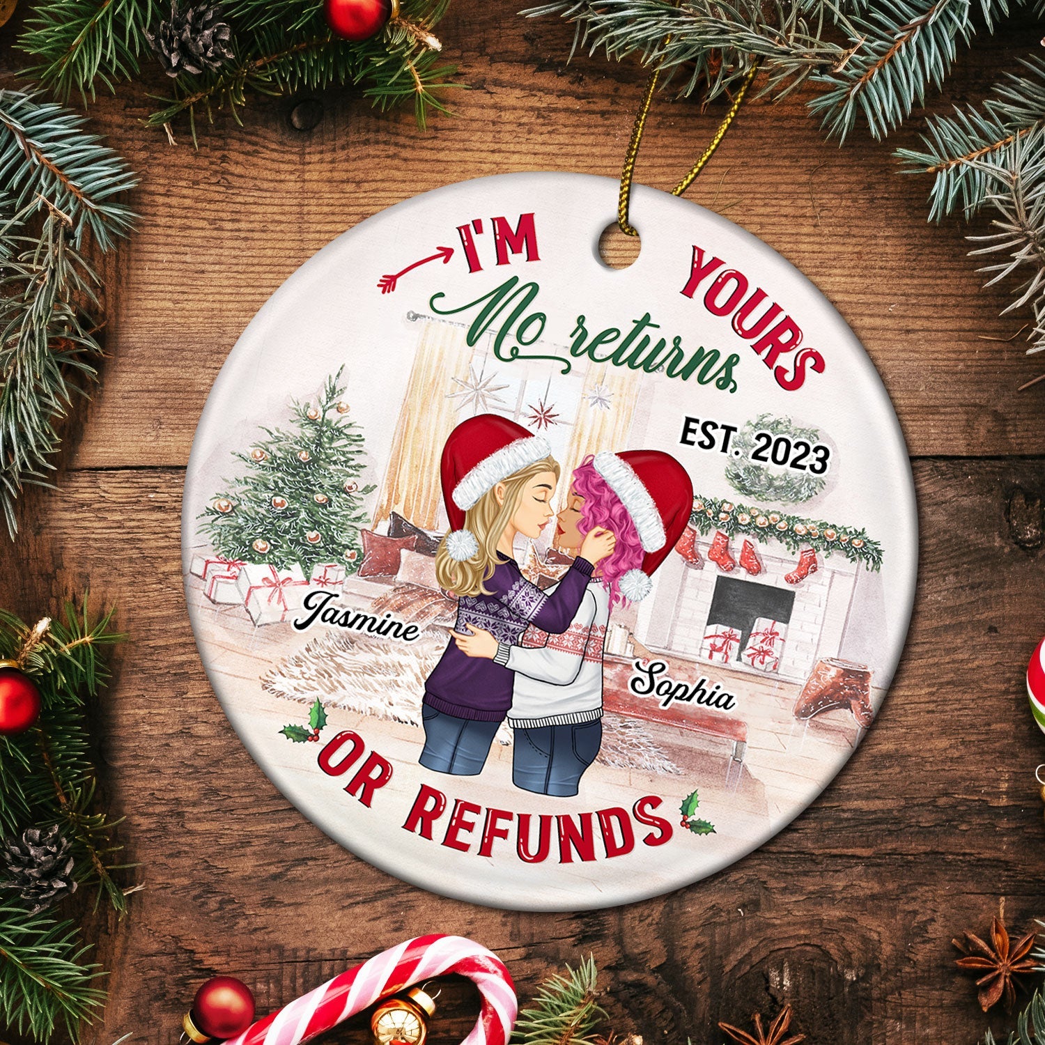 No Returns Or Refunds - Christmas Gift For Couples - Personalized Custom Circle Ceramic Ornament