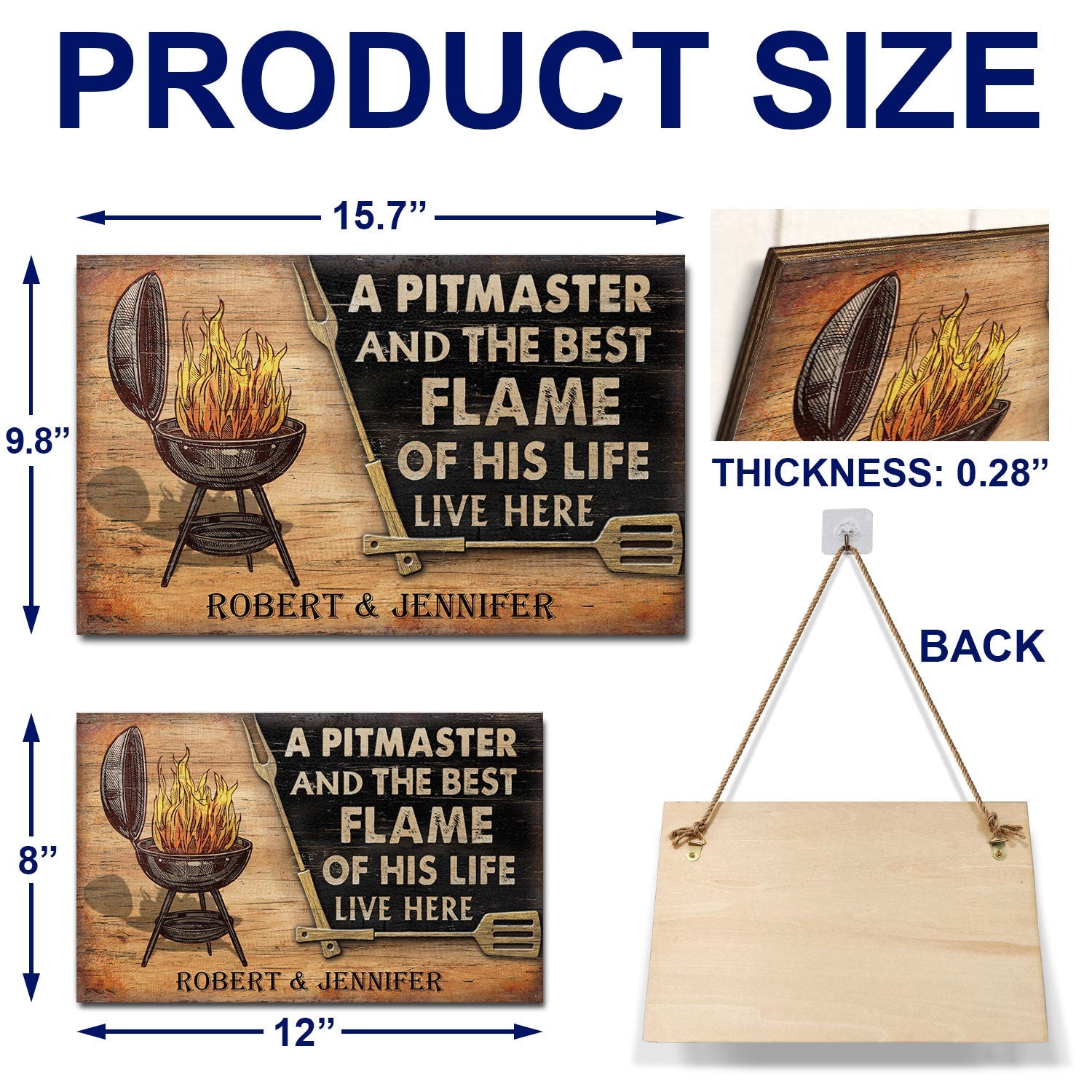 Personalized Grilling Couple Pitmaster Customized Wood Rectangle Sign