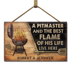 Personalized Grilling Couple Pitmaster Customized Wood Rectangle Sign