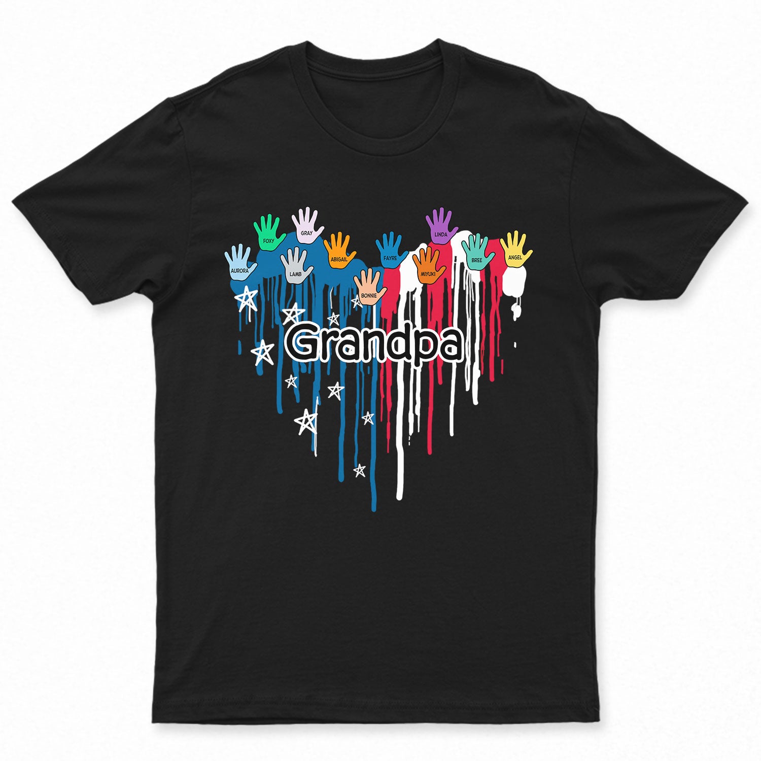 Grandpa Heart Hand Print - Gift For Father, Dad, Grandpa - Personalized Custom T Shirt