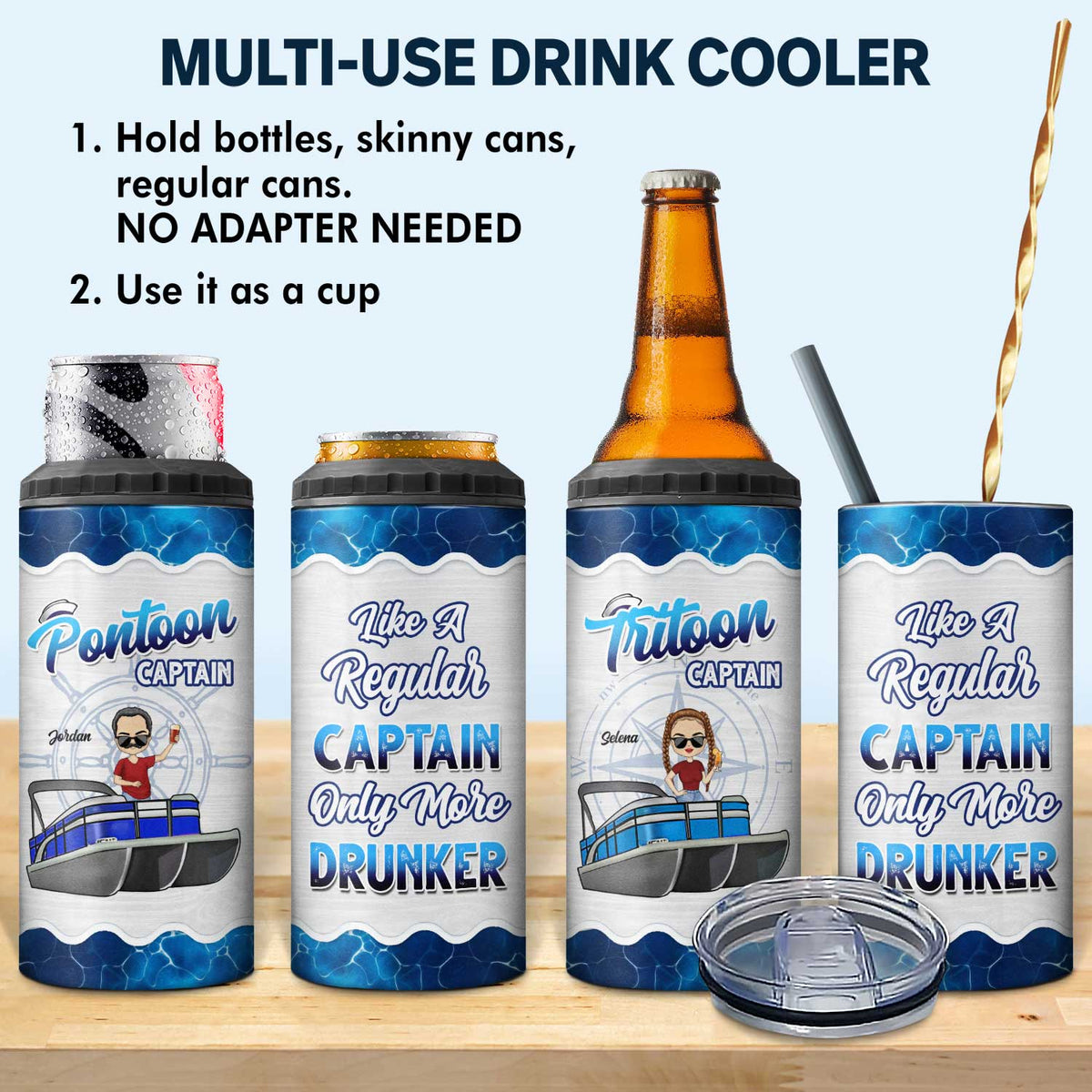 Boating Pontoon Captain - Birthday, Traveling, Cruising Gift For Pontooning Lovers, Lake Lovers, Travelers - Personalized Custom 4 In 1 Can Cooler Tumbler