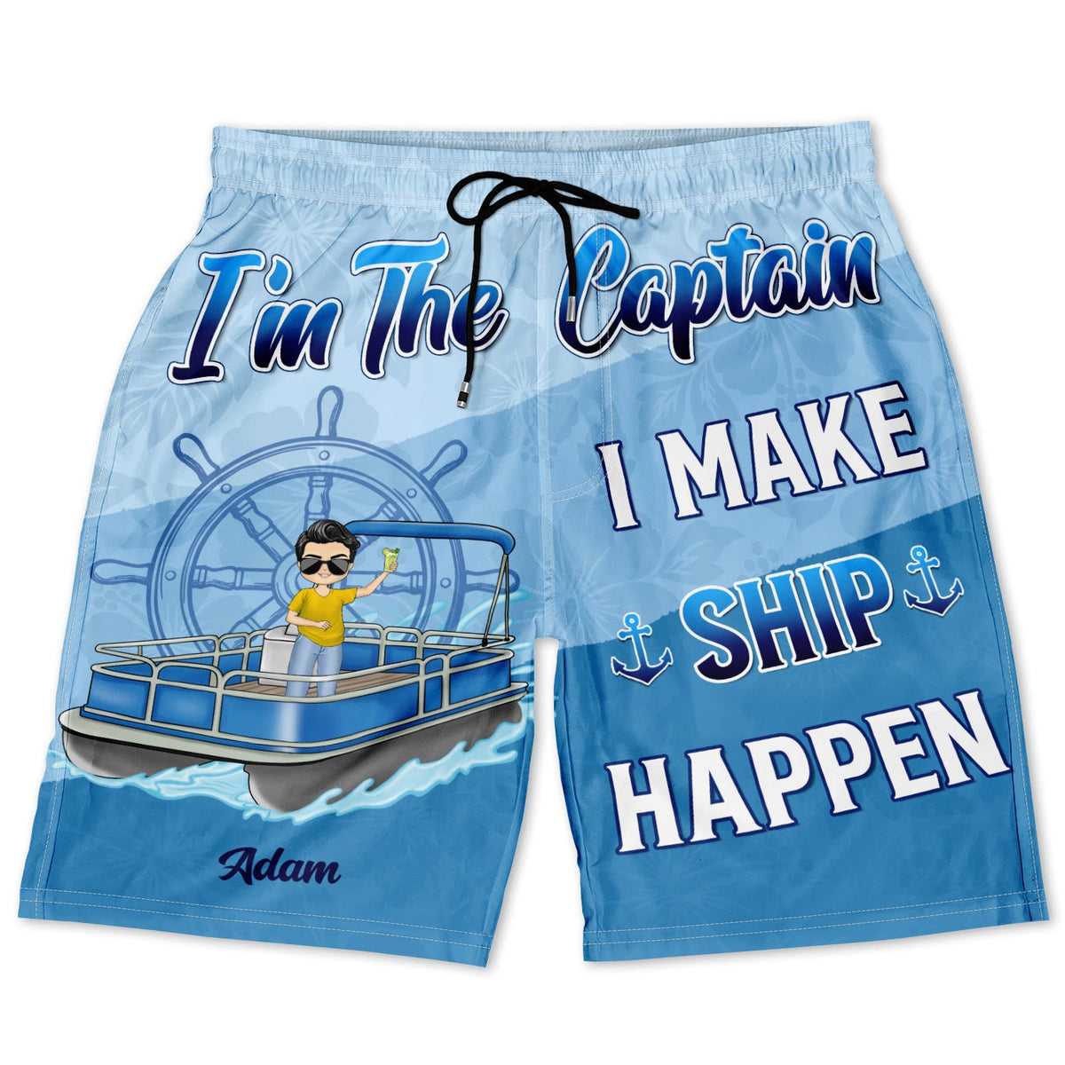 Pontoon Couple I'm The Captain I'm The First Mate - Gift For Husband, Wife, Pontooning Lovers, Lake Lovers, Travelers - Personalized Couple Beach Shorts