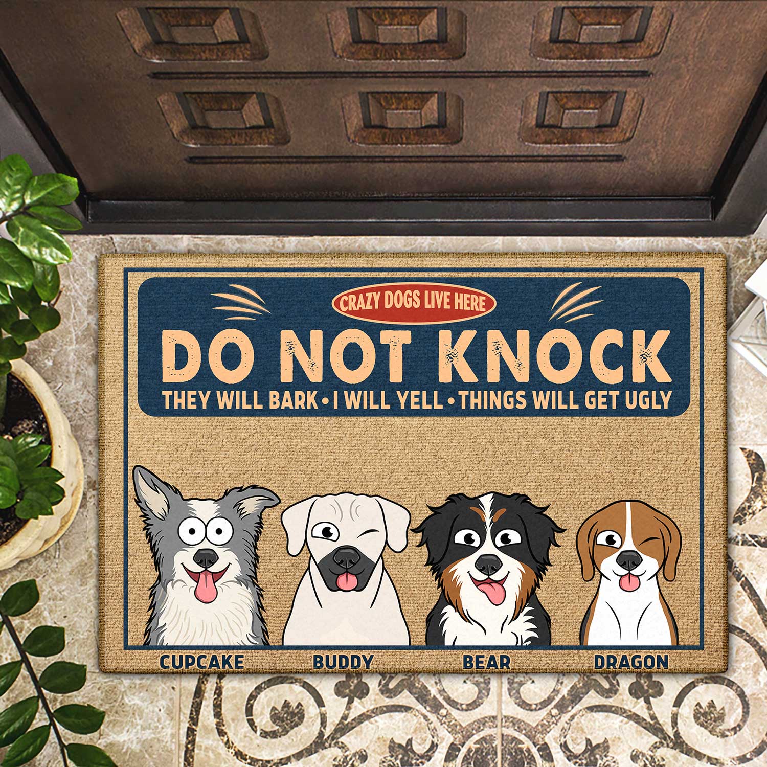 Crazy Dogs Live Here Do Not Knock - Home Decor Gift For Dog Lovers - Personalized Doormat