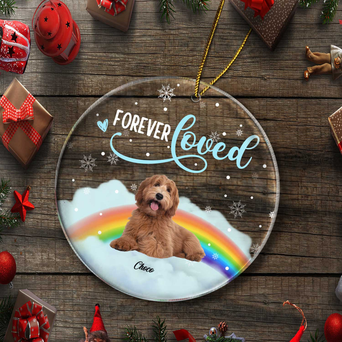 Custom Photo Forever Loved - Christmas Memorial Gift For Dog Lovers - Personalized Circle Acrylic Ornament