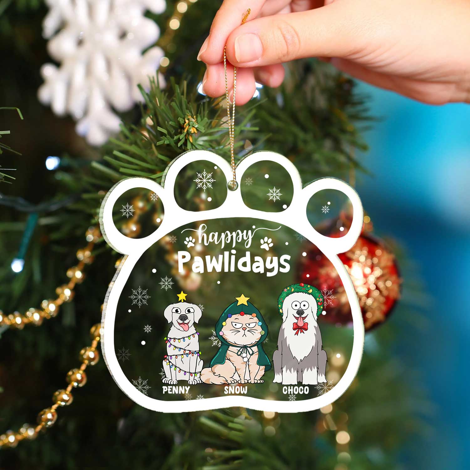 Happy Pawlidays Funny Cartoon Dogs Cats - Christmas Gift For Pet Lovers - Personalized Custom Shaped Acrylic Ornament