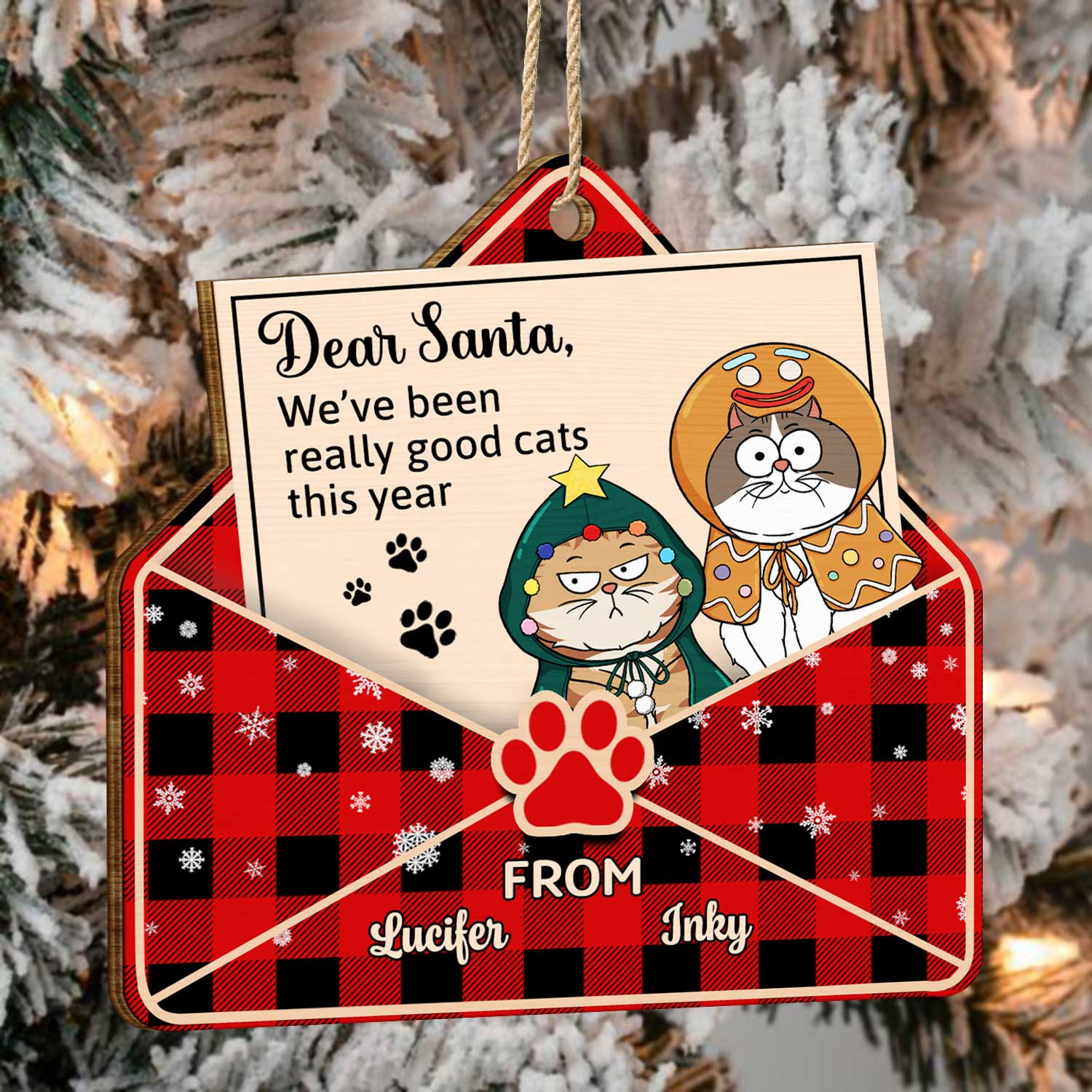 Letter To Santa From Funny Cartoon Cats - Christmas Gift For Cat Lovers - Personalized Custom Shaped Wooden Ornament