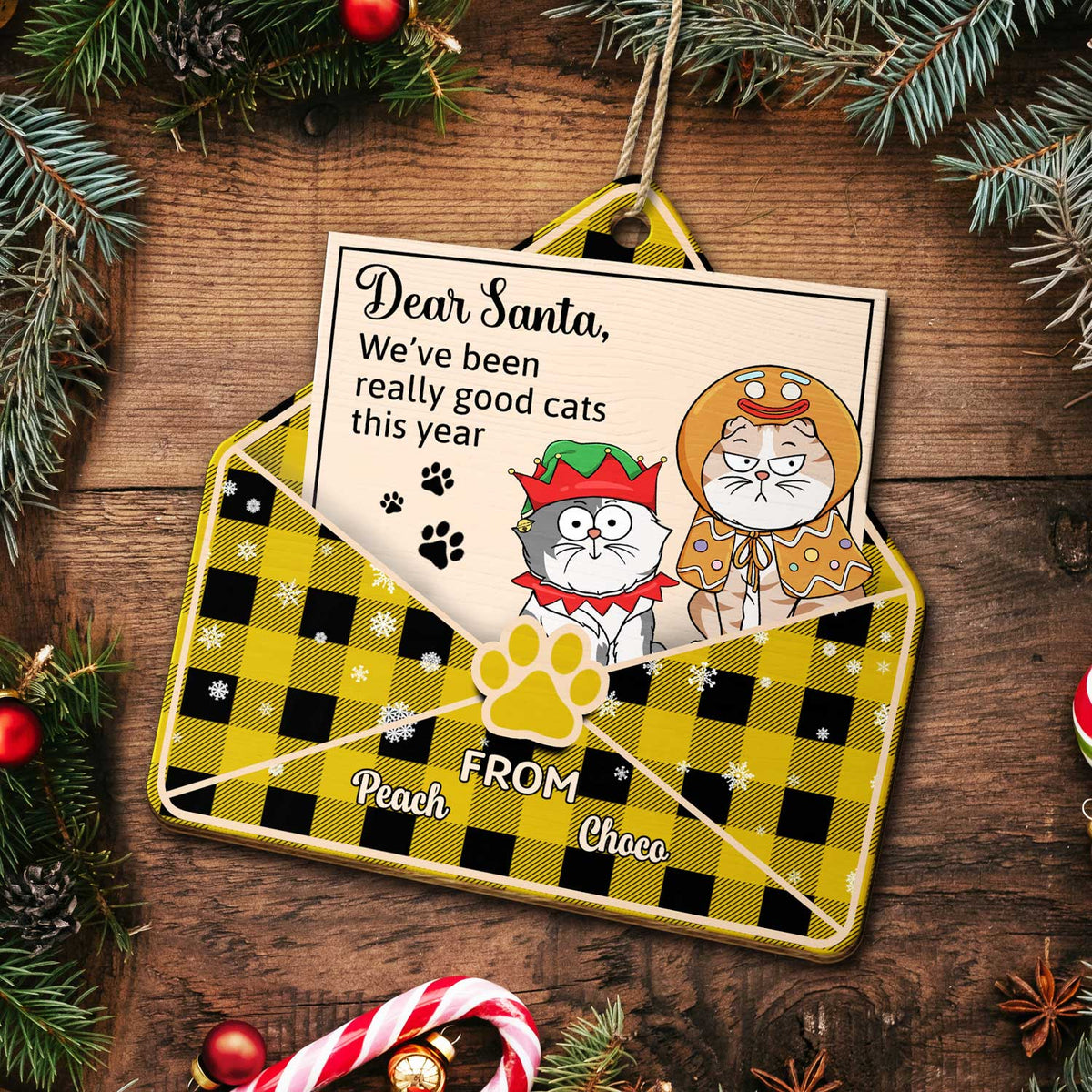 Letter To Santa From Funny Cartoon Cats - Christmas Gift For Cat Lovers - Personalized Custom Shaped Wooden Ornament