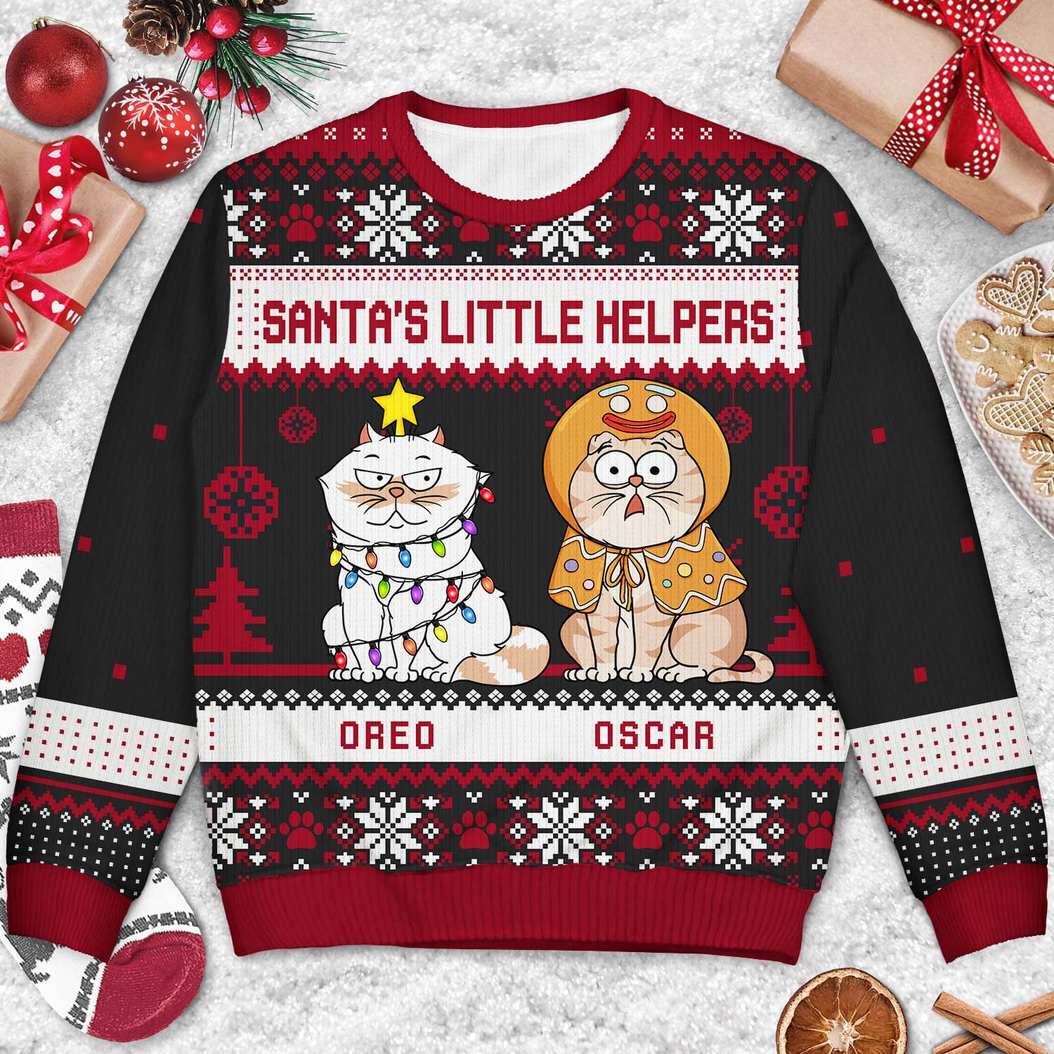 Happy Pawlidays Funny Cartoon Cats Dogs - Christmas Gift For Pet Lovers, Dog Lovers, Cat Lovers - Personalized Unisex Ugly Sweater