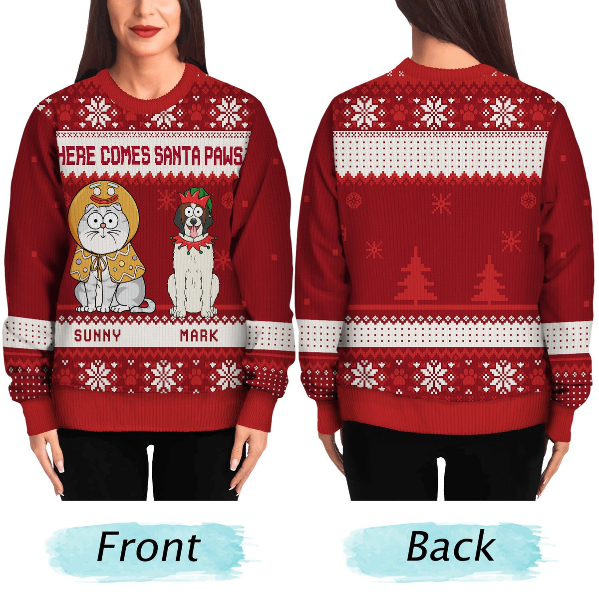 Happy Pawlidays Funny Cartoon Cats Dogs - Christmas Gift For Pet Lovers, Dog Lovers, Cat Lovers - Personalized Unisex Ugly Sweater