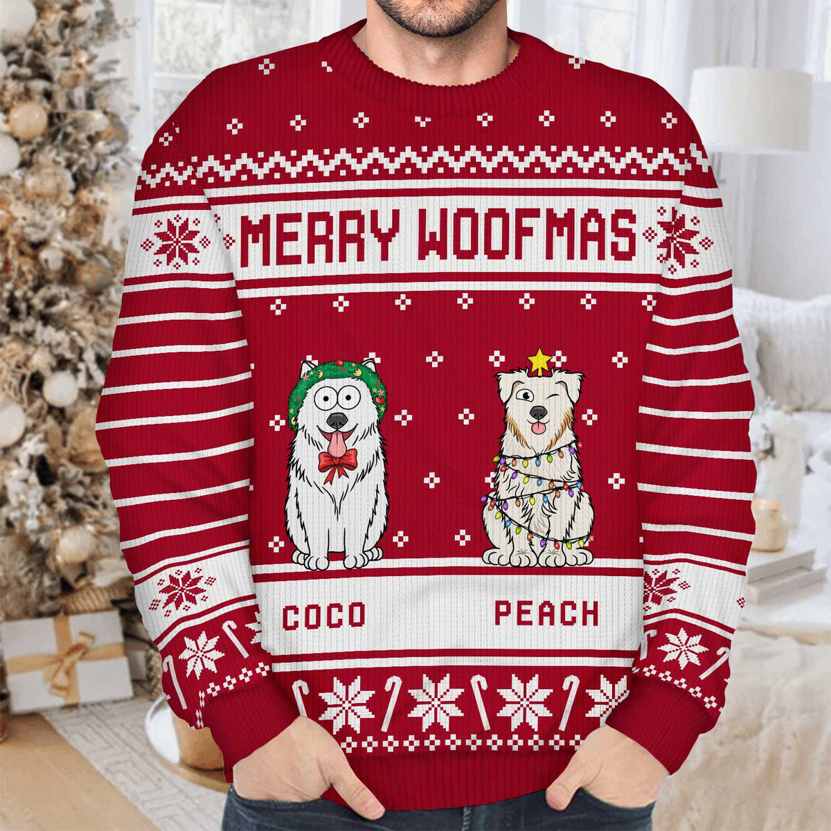 Merry Woofmas - Christmas Gift For Dog Lovers - Personalized Unisex Ugly Sweater