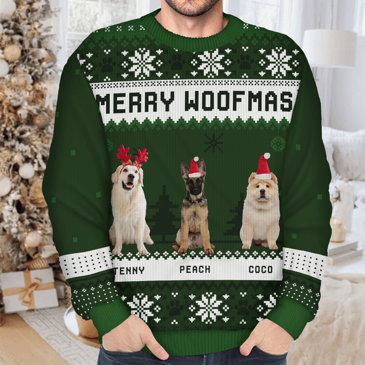 Custom Photo Feliz Navidog Merry Woofmas - Christmas Gift For Dog Lovers - Personalized Unisex Ugly Sweater