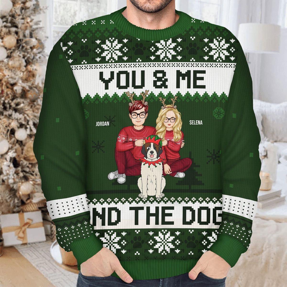 Couple You & Me And The Fur Babies Cartoon Style - Christmas Gift For Pet Lovers, Dog Lovers, Cat Lovers - Personalized Unisex Ugly Sweater