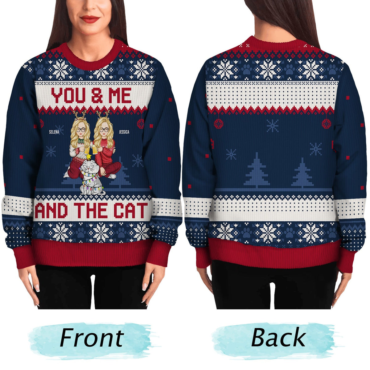 Couple You & Me And The Fur Babies Cartoon Style - Christmas Gift For Pet Lovers, Dog Lovers, Cat Lovers - Personalized Unisex Ugly Sweater