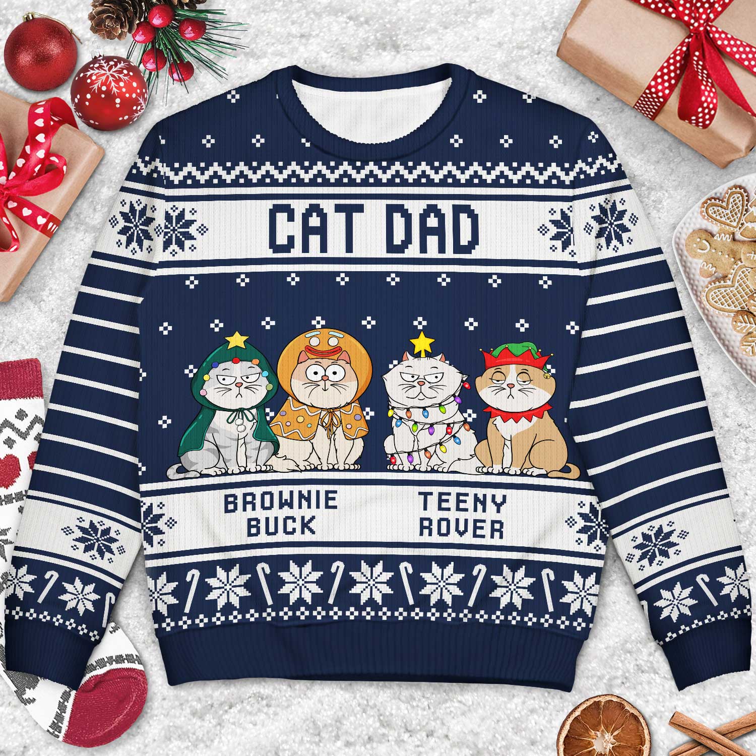 Meowy Christmas - Christmas Gift For Cat Lovers - Personalized Unisex Ugly Sweater