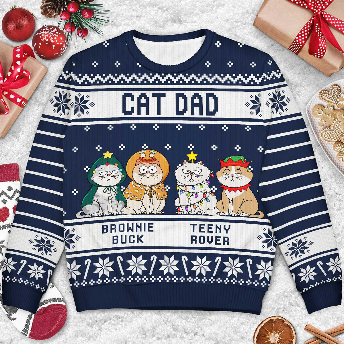 Meowy Christmas - Christmas Gift For Cat Lovers - Personalized Unisex Ugly Sweater