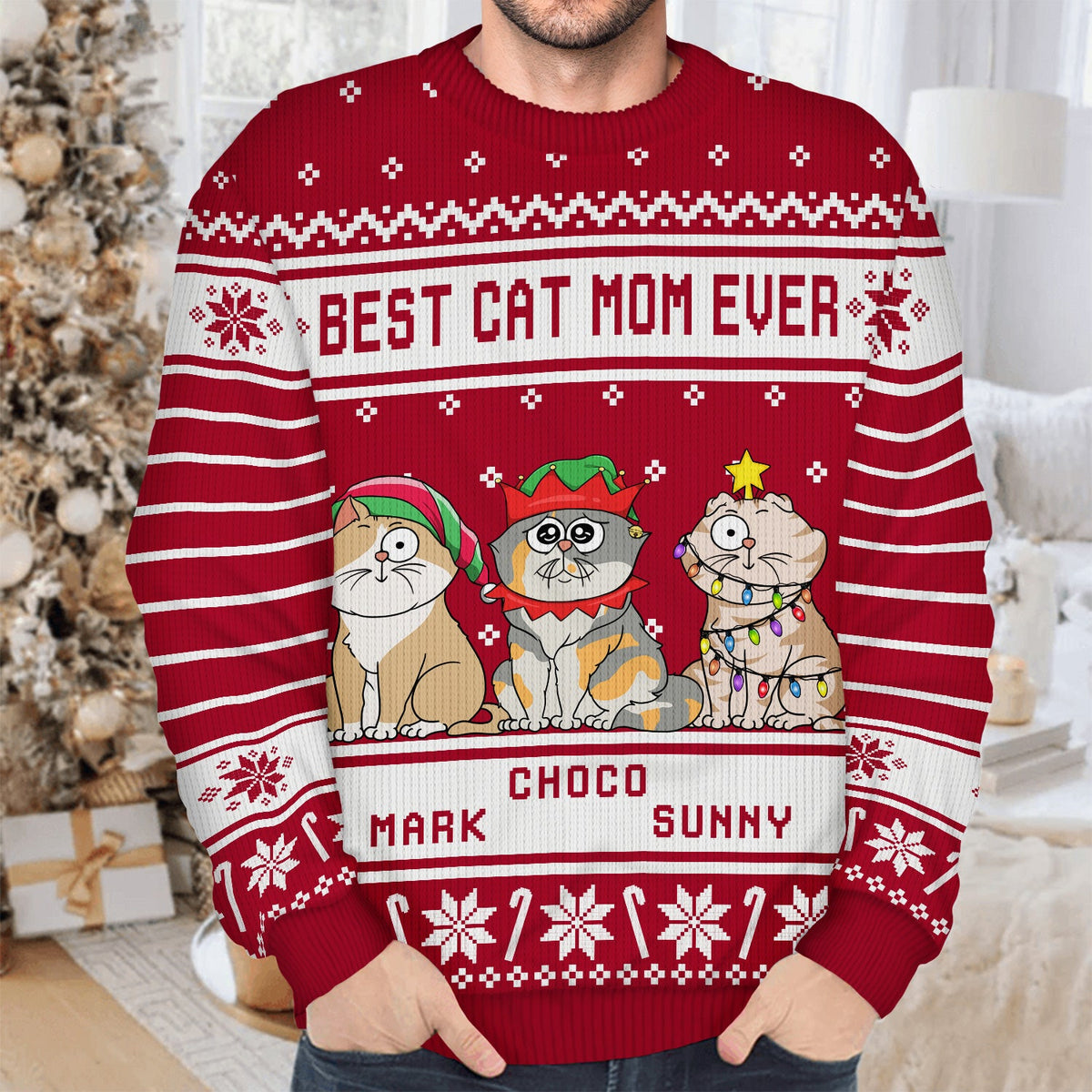 Meowy Christmas - Christmas Gift For Cat Lovers - Personalized Unisex Ugly Sweater