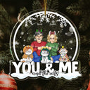 You & Me And The Cats Snow Globe - Christmas Gift For Cat Lovers, Couples - Personalized Custom Shaped Acrylic Ornament