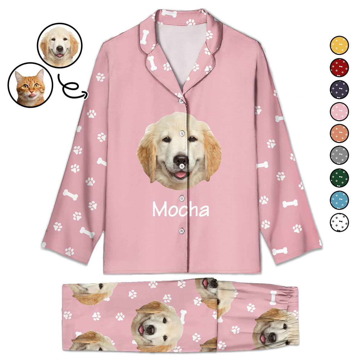 Custom Photo Pet Faces - Gift For Dog Lovers, Cat Lovers - Personalized Long Pajamas Set