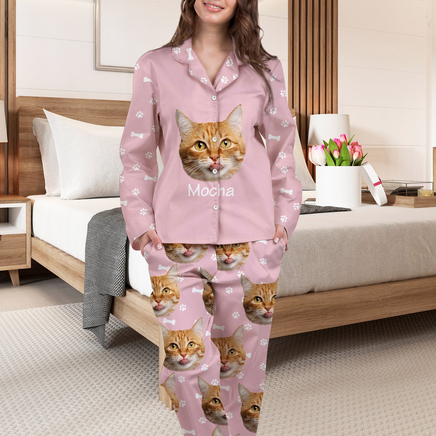 Custom Photo Pet Faces - Gift For Dog Lovers, Cat Lovers - Personalized Long Pajamas Set