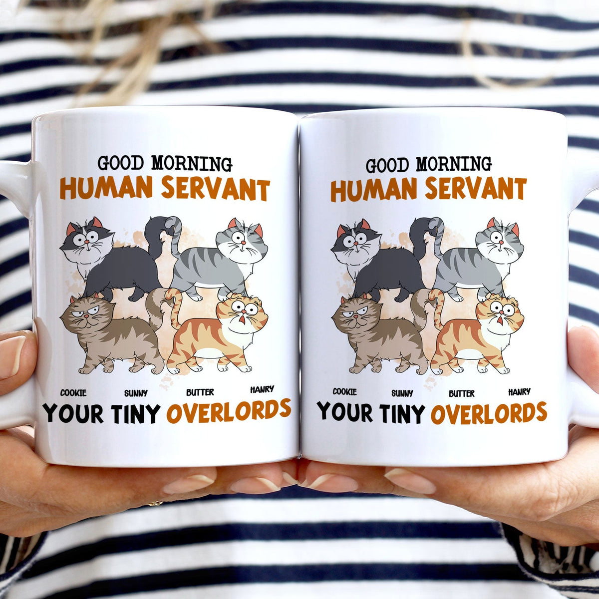 Good Morning Funny Cartoon Cats Walking - Gift For Cat Lovers - Personalized White Edge-to-Edge Mug