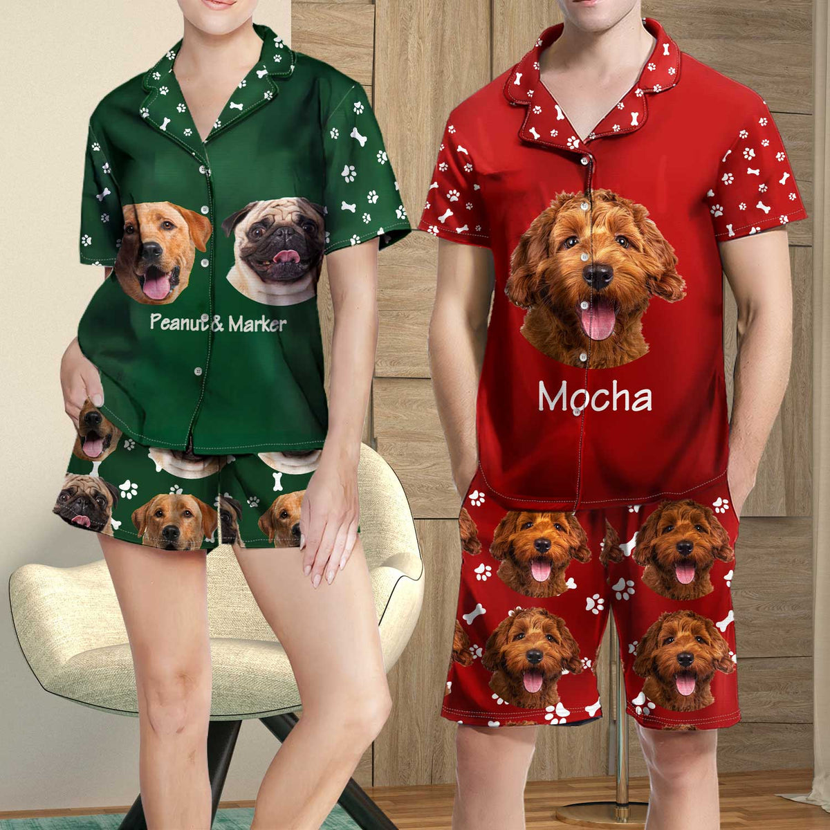 Custom Photo Pet Faces - Gift For Dog Lovers, Cat Lovers - Personalized Short Pajamas Set