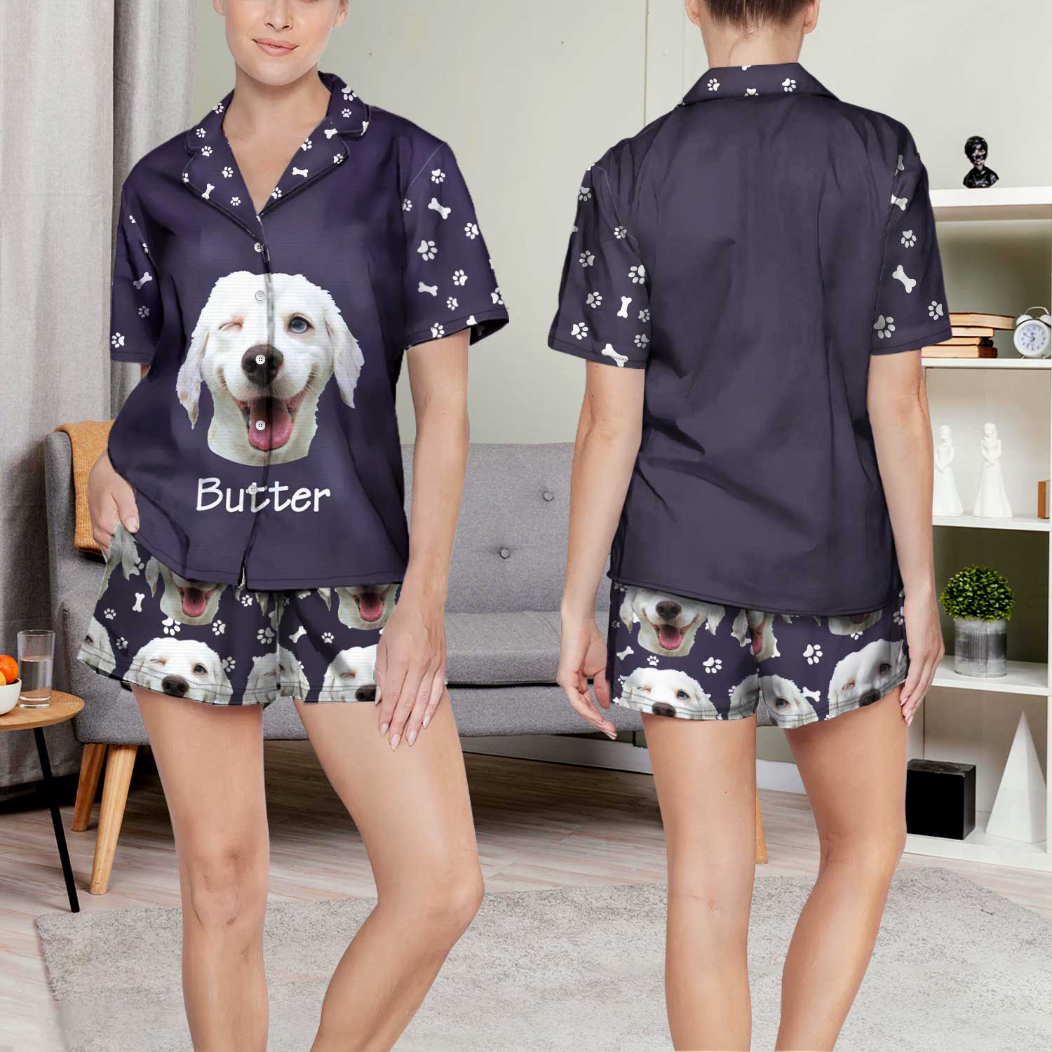 Custom Photo Pet Faces - Gift For Dog Lovers, Cat Lovers - Personalized Short Pajamas Set