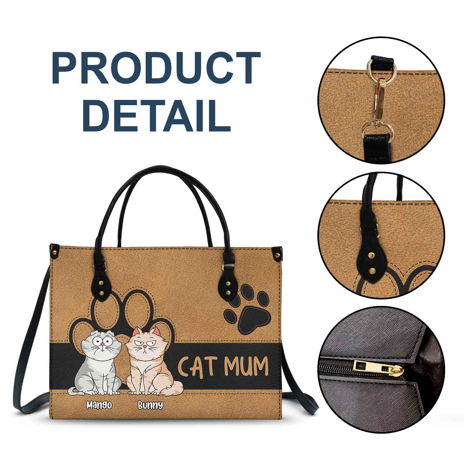 Cat Mom Funny Cartoon Style - Gift For Cat Lovers - Personalized Leather Bag