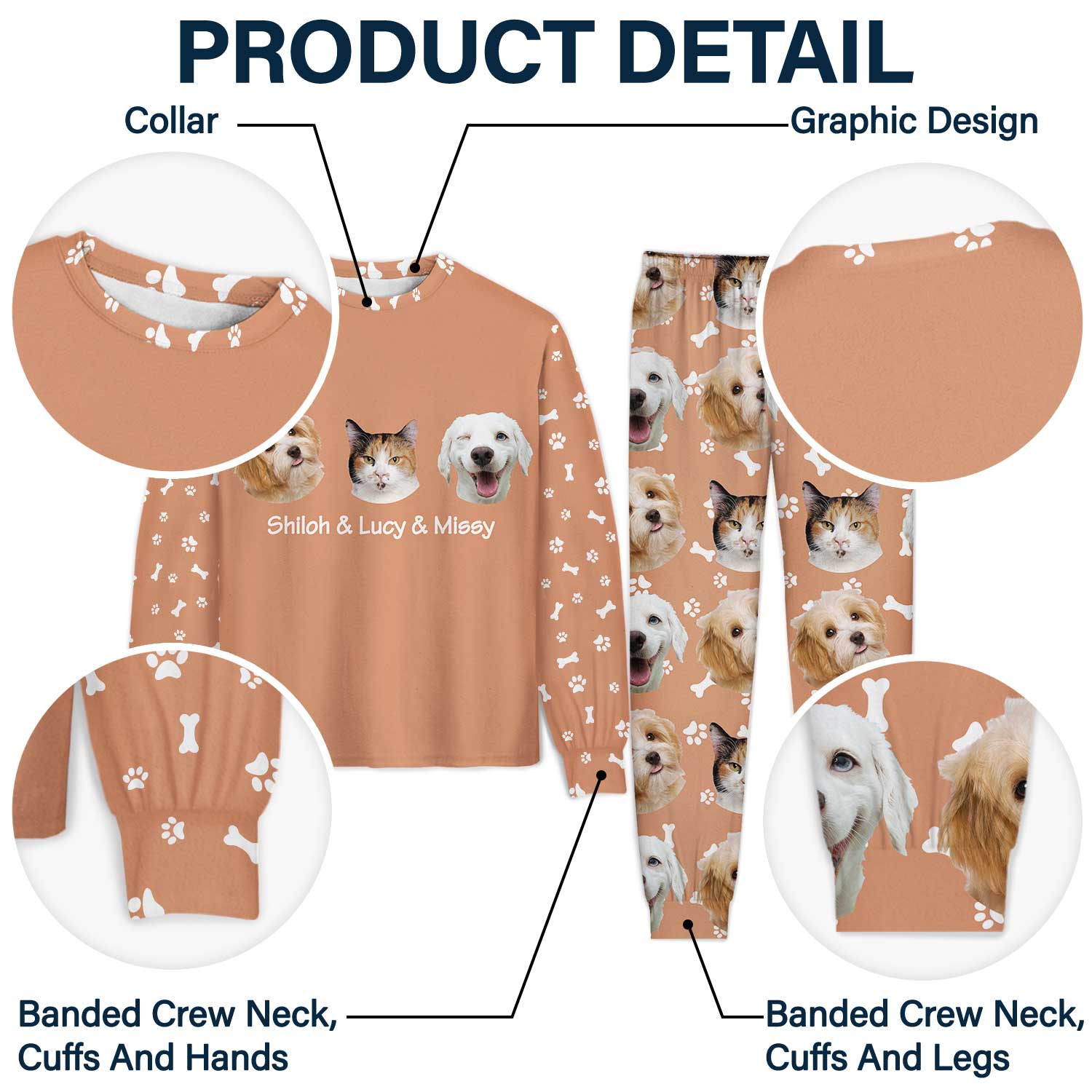 Custom Photo Pet Faces - Gift For Dog Lovers, Cat Lovers - Personalized Unisex Pajamas Set