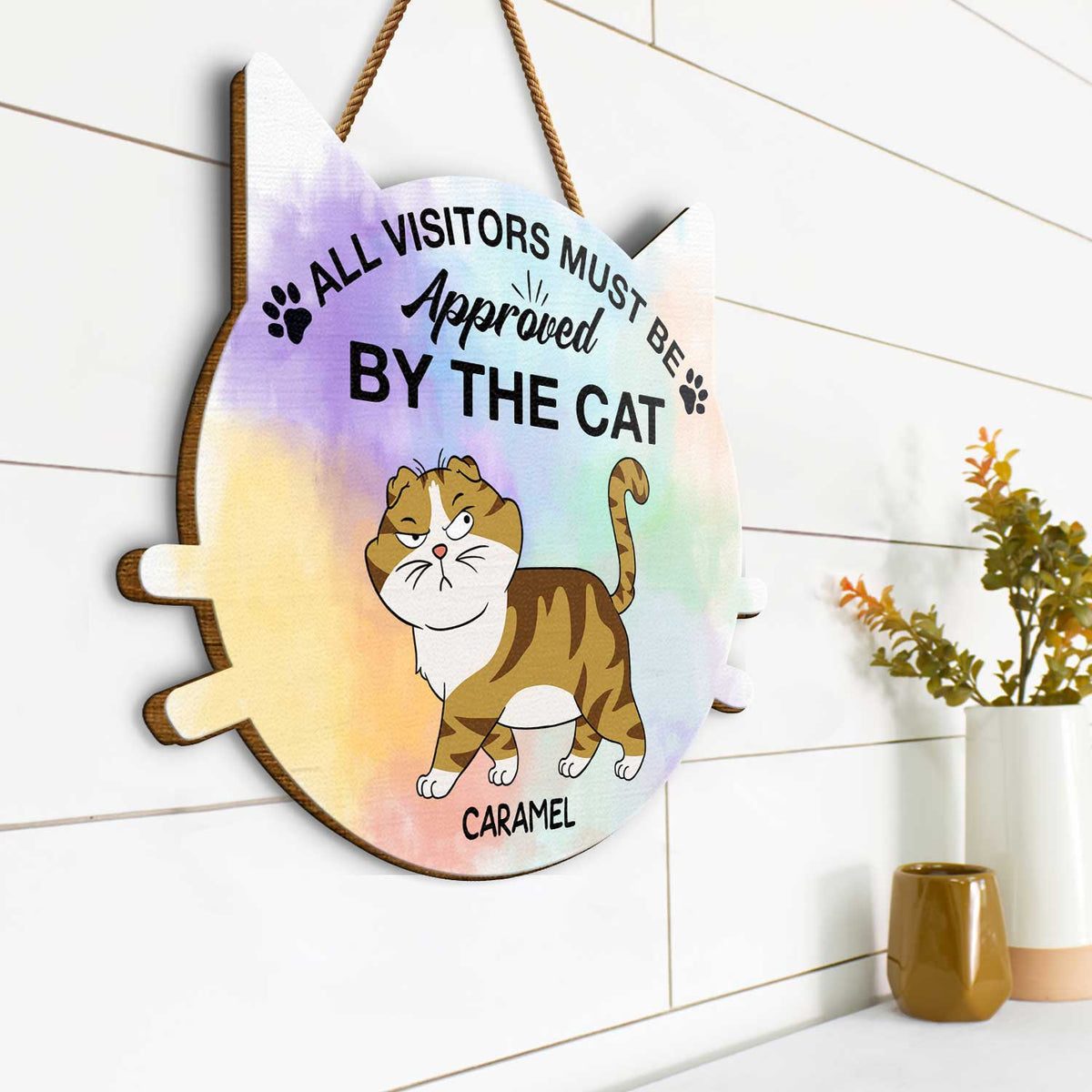 All Visitors Must Be Approved By The Cats - Gift For Cat Lovers - Personalized Custom Shaped Wood Sign