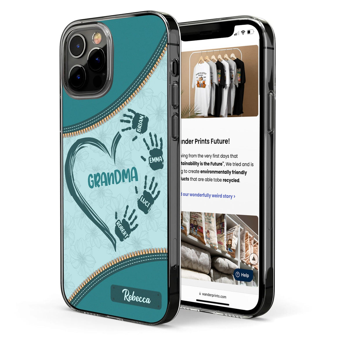 Grandma Mom Heart Kids' Handprints - Gift For Grandmother, Mother - Personalized Clear Phone Case