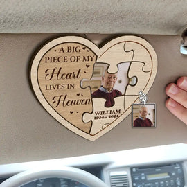 Custom Photo Memorial A Big Piece Of My Heart Lives In Heaven - Personalized Custom Shaped Car Visor Clip