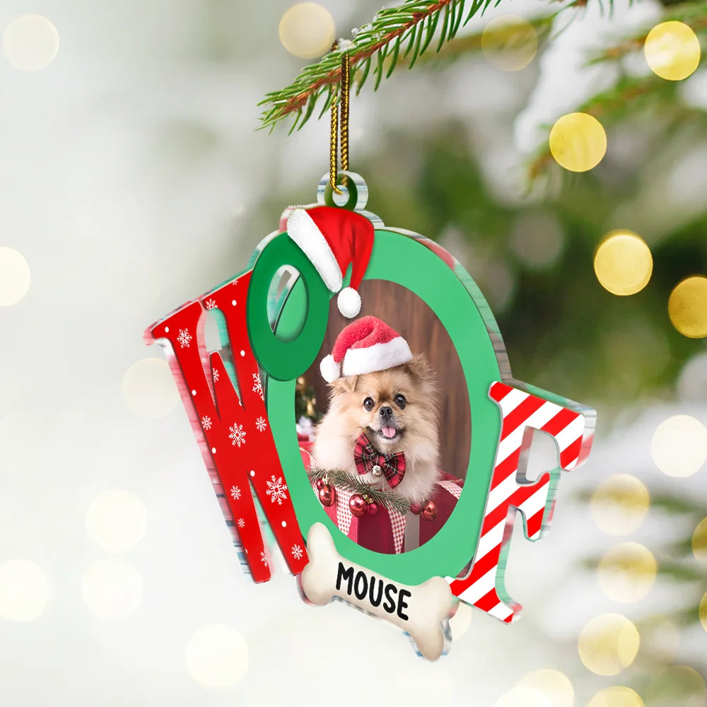 Custom Photo Dog I Woof You A Merry Christmas - Personalized Custom Shaped Acrylic Ornament