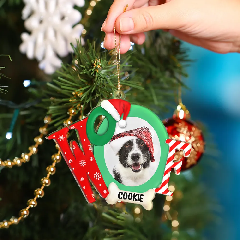 Custom Photo Dog I Woof You A Merry Christmas - Personalized Custom Shaped Acrylic Ornament