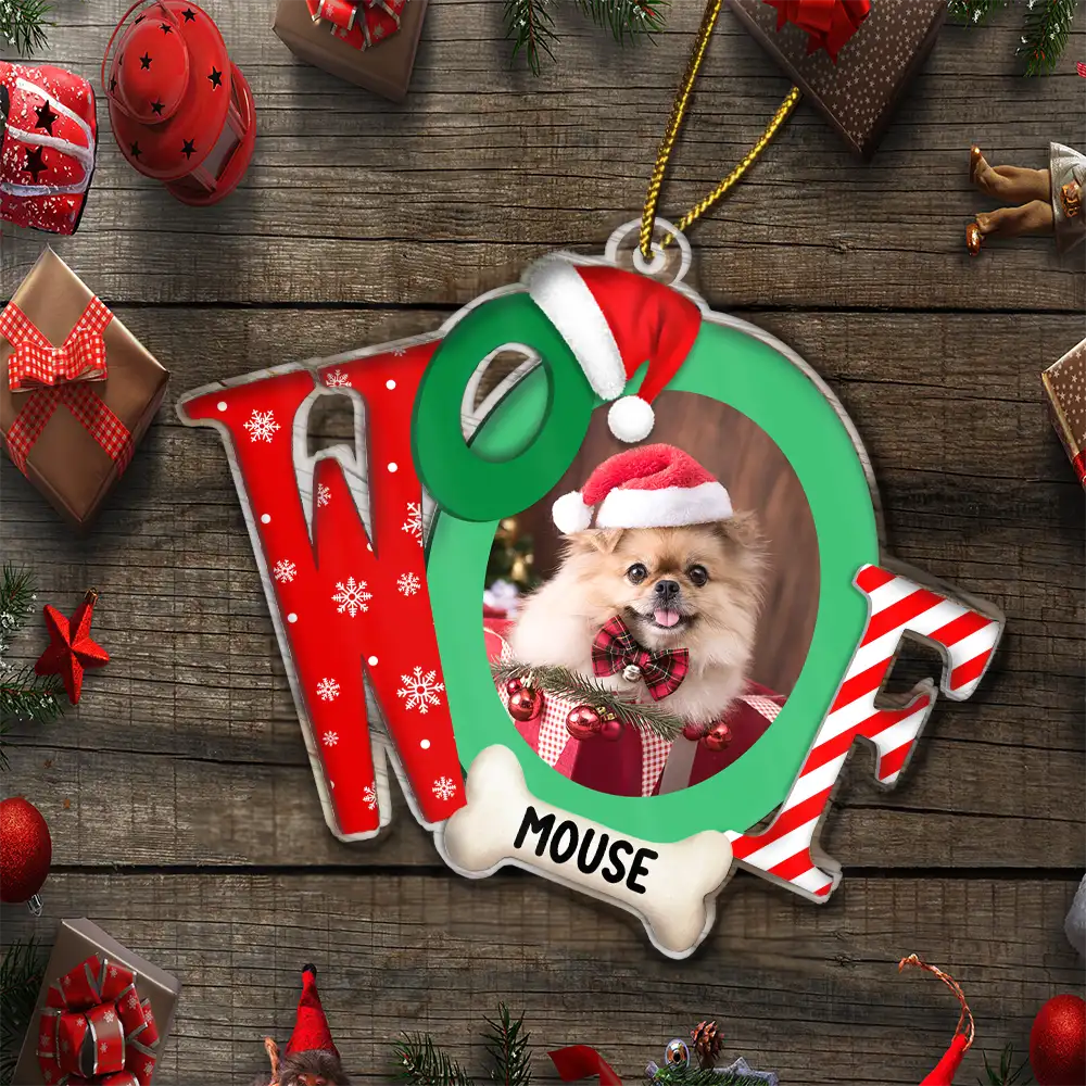 Custom Photo Dog I Woof You A Merry Christmas - Personalized Custom Shaped Acrylic Ornament