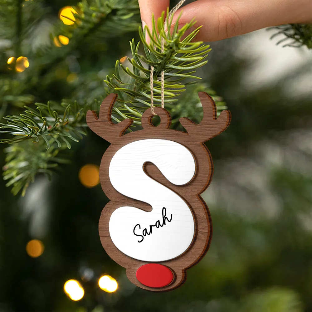 Reindeer Alphabet Christmas - Personalized 2-Layered Wooden Ornament