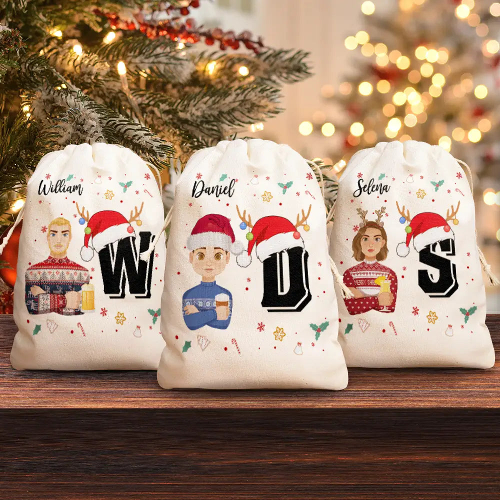 Christmas Monogram Letter Family - Personalized Favor Bag