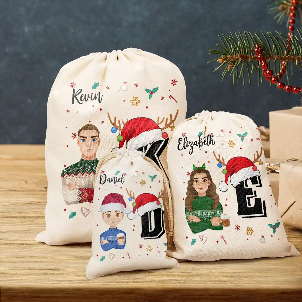 Christmas Monogram Letter Family - Personalized Favor Bag