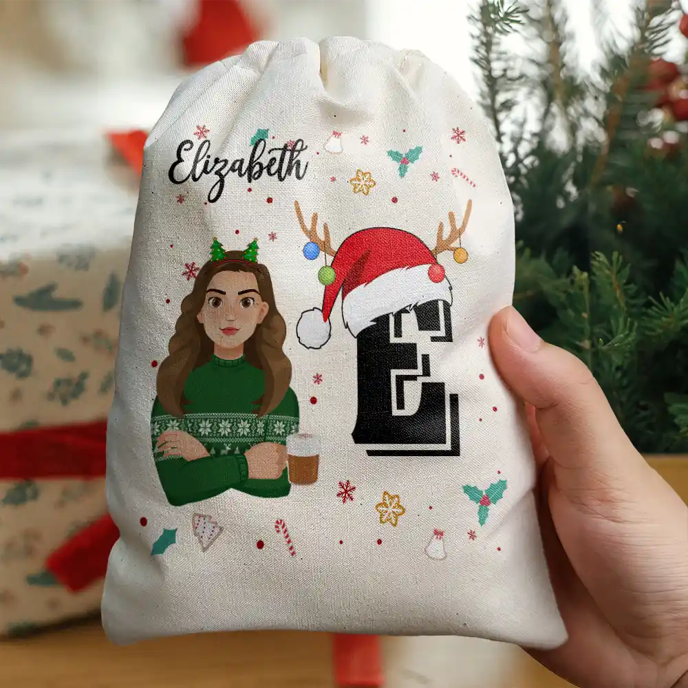 Christmas Monogram Letter Family - Personalized Favor Bag