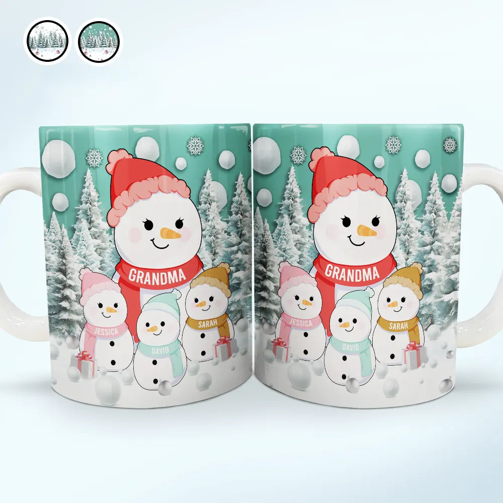 Christmas Snowman Grandma Grandpa Grandkids - Personalized White Edge-to-Edge Mug