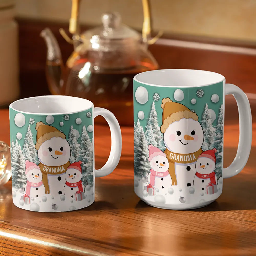 Christmas Snowman Grandma Grandpa Grandkids - Personalized White Edge-to-Edge Mug