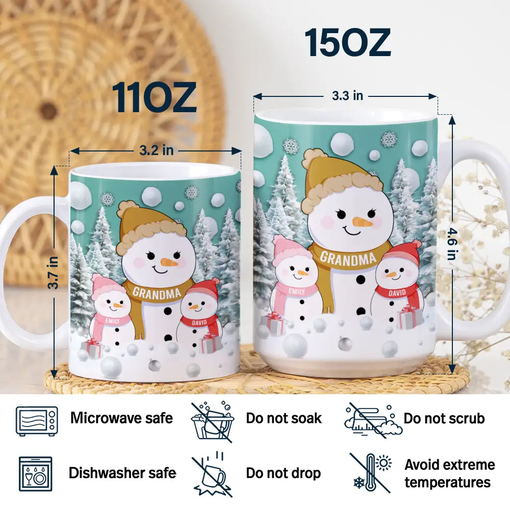 Christmas Snowman Grandma Grandpa Grandkids - Personalized White Edge-to-Edge Mug