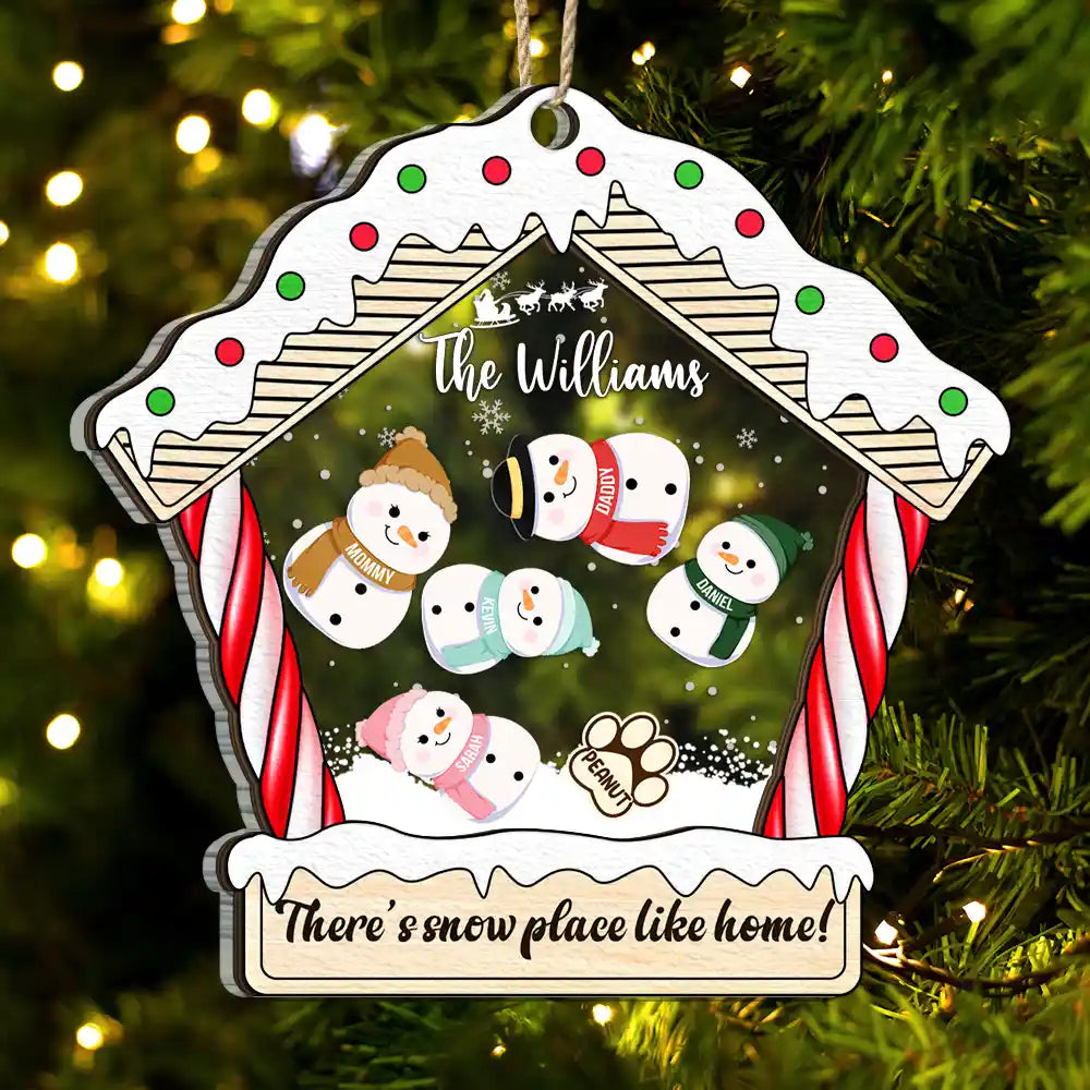 Christmas Snowman Family There's Snow Place Like Home - Personalized 2-Layered Mix Ornament